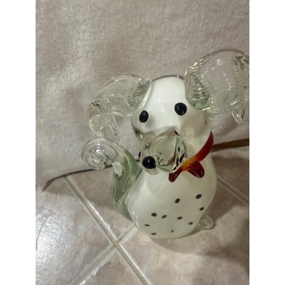 Handcrafted Glass Dalmatian Figurine With Red Bow Collar - Picture 4 of 10